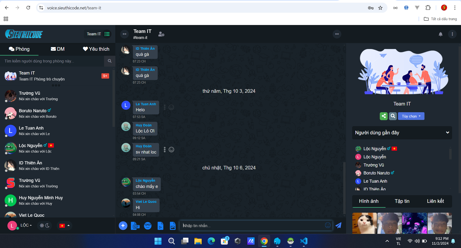 Share code chat riêng tư và chat nhóm đa dạng